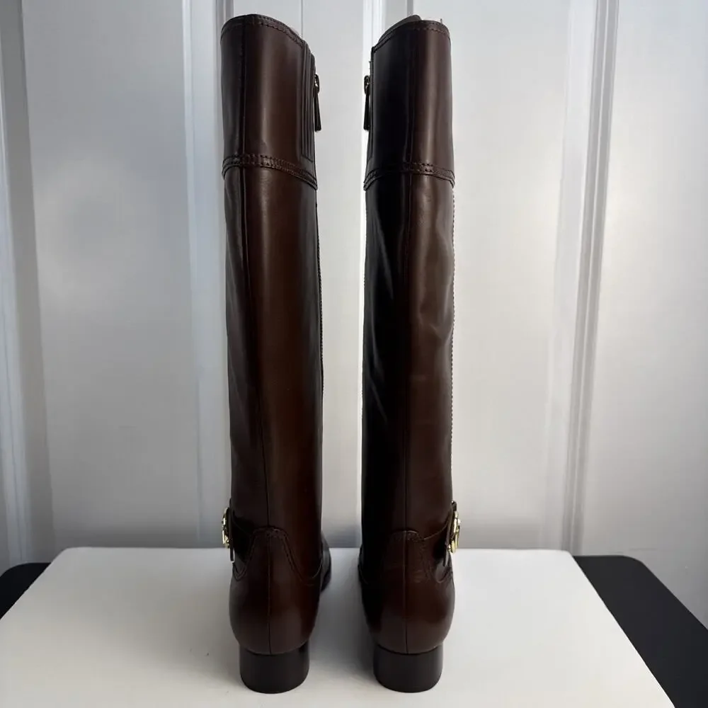 Michael Kors Harland Knee High Riding Boots Brown Leather 5M Wide Calf NWB